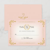 Roze en gouden RSVP Modern Laurel Leaf Wreath Crow Kaartje (Voorkant / Achterkant)