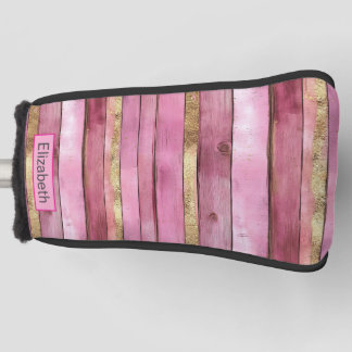 Roze en Gouden Rustieke Nep Houten Persoonlijke Golfheadcover