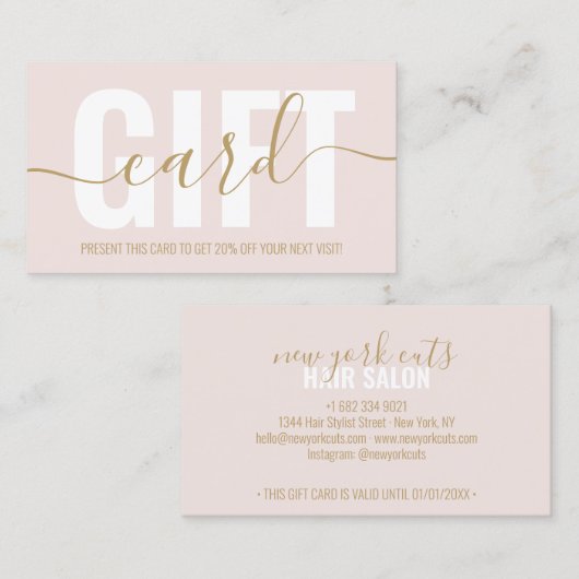Roze en gouden script loyaliteit cadeaubon kapsalo kortingskaartje (Voorkant / Achterkant)