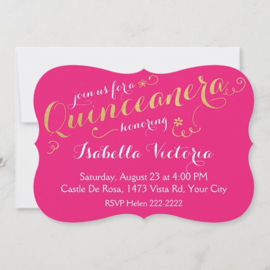 Roze en gouden script Quinceanera Kaart (Voorkant)