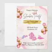 Roze en gouden slaapfeest uitnodiging (Voorkant / Achterkant)