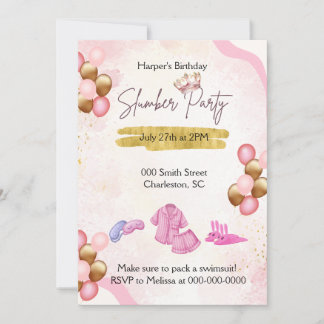 Roze en gouden slaapfeest uitnodiging