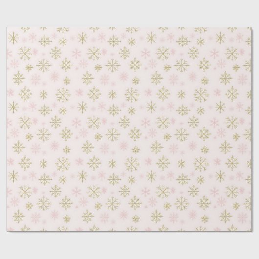 Roze en gouden sneeuwvlokken cadeaupapier (Vlak)