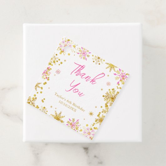 Roze en Gouden Sneeuwvlokken Verjaardag Bedankt Bedankjes Labels (In situ)