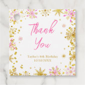Roze en Gouden Sneeuwvlokken Verjaardag Bedankt Bedankjes Labels (Voorkant)