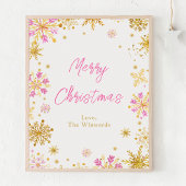 Roze en gouden snowflakes Merry Kerstmis Poster