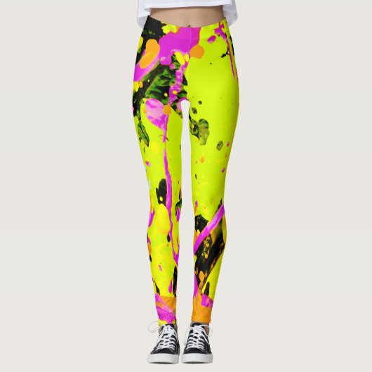 Roze en gouden Splatterverf Abstract Leggings (Voorkant)