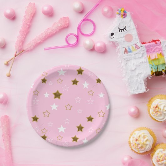 Roze en gouden sterren papieren Borden Papieren Bordje (Feest)