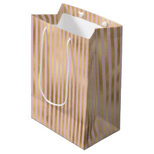 Roze en gouden strepen medium cadeauzakje