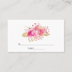 Roze en gouden tropische bloemen plaatskaart plaatskaartje