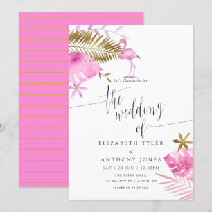 Roze en gouden tropische flamingo Wedding Invitati Kaart