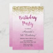 Roze en gouden uitnodiging (Voorkant / Achterkant)