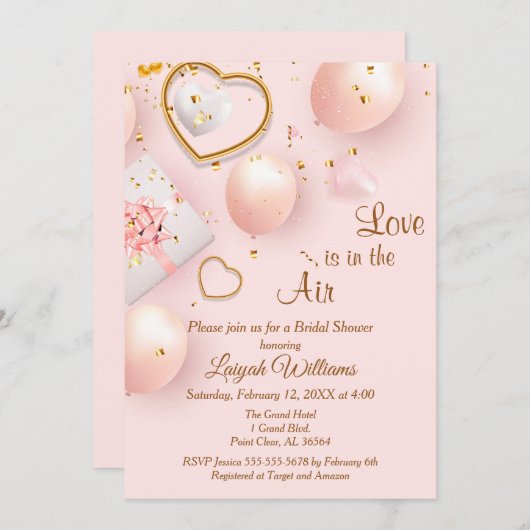 Roze en gouden Valentijn - Bidal Shower Kaart (Voorkant / Achterkant)