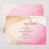 Roze en gouden verjaardagsuitnodiging kaart (Voorkant / Achterkant)