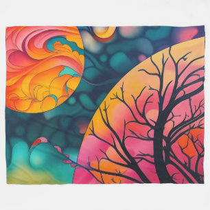 roze en gouden volle maan Boom Silhouet Fleece Deken