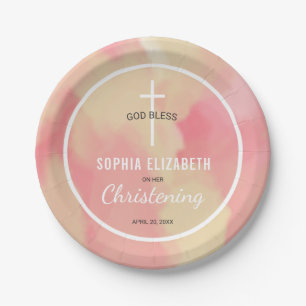 Roze en gouden Waterverf Baby Girl Christening Papieren Bordje