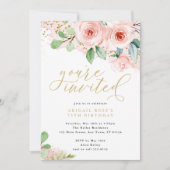 Roze en gouden Waterverf bloemen, je bent uitgenod Kaart (Voorkant)