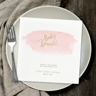 Roze en Gouden Waterverf Meisje Baby Sprinkle Servet
