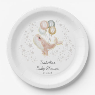 Roze en gouden waterverf Mooie walvis babyshower Papieren Bordje