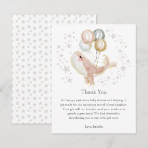 Roze en Gouden Waterverf Schattigee Walvis Dank u  Kaart