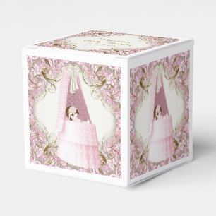 Roze en Gouden Wieg Baby Shower Bedankdoosjes