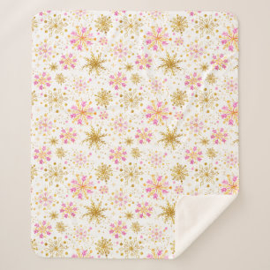 Roze en Gouden Winterse Sneeuwvlokken Sherpa Deken