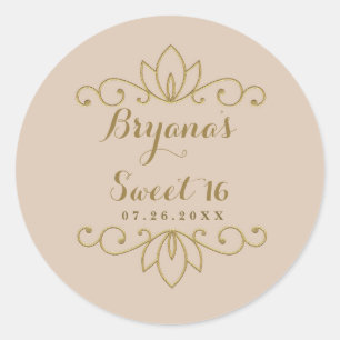 Roze en gouden witte parel elegante feestfavoriet ronde sticker