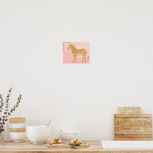 Roze en gouden zebra tekening poster (Keuken)