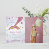 Roze en Gouden Zeemeermin Glitter Tail Verjaardag Kaart (Staand voorkant)