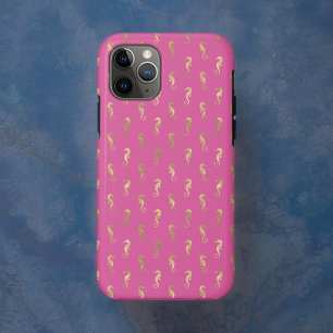 Roze en gouden zeepaardherhalingspatroon iPhone 11 pro hoesje