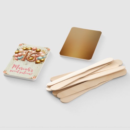 Roze en Gouden Zoet Zestiende Verjaardagsfeestje Handwaaier (Niet-gemonteerd)