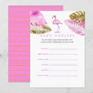 Roze en goudflamingo Baby shower Baby Guesses Kaart