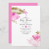 Roze en goudflamingo Baby shower Kaart (Voorkant / Achterkant)
