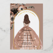 Roze en goudflens Arch Quinceañera Real Folie Uitnodiging (Voorkant)