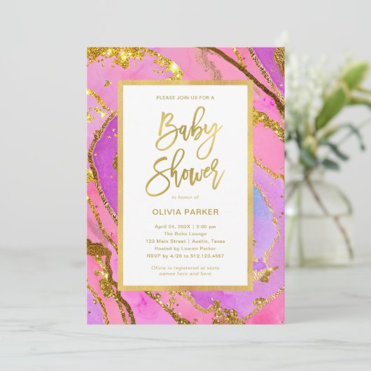 roze en goudgeode | BABY SHOWER Kaart (Staand voorkant)