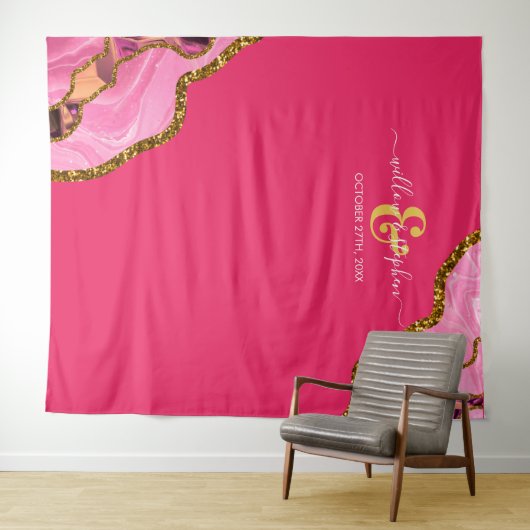 Roze en goudgewijdenweddenschap wandkleed (In Situ (horizontaal))