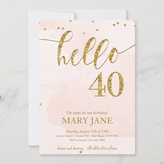 Roze en goudglitter 40e verjaardag Uitnodiging (Voorkant)