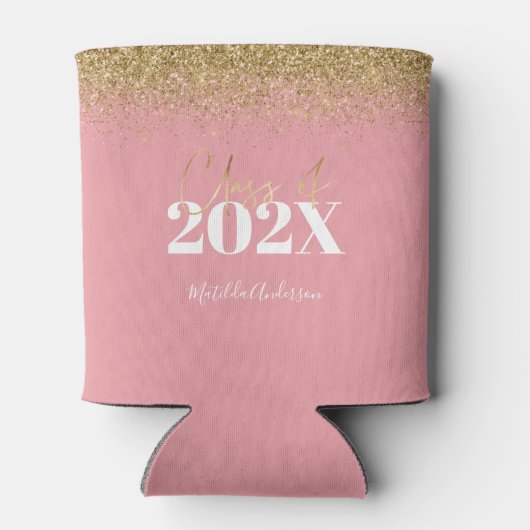 roze en goudglitter afstuderen van 22 blikjeskoeler (Achterkant)