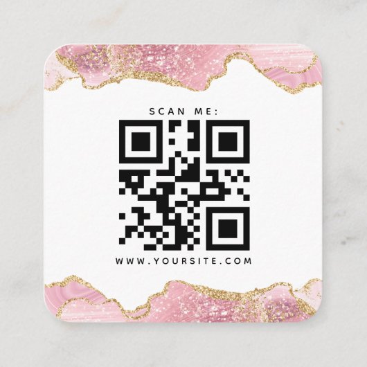 Roze en goudglitter Agate Wedding QR Code RSVP Informatiekaartje (Achterkant)