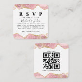 Roze en goudglitter Agate Wedding QR Code RSVP Informatiekaartje (Voorkant / Achterkant)
