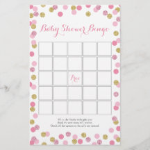 Roze en goudglitter Baby shower Bingo Game