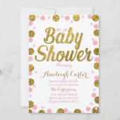 Roze en goudglitter baby shower girl uitnodiging (Voorkant)