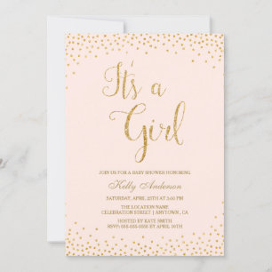 Roze en goudglitter Baby Shower Invitations Kaart