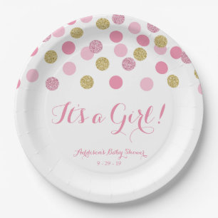 Roze en goudglitter Baby shower Papieren Borden Bordje
