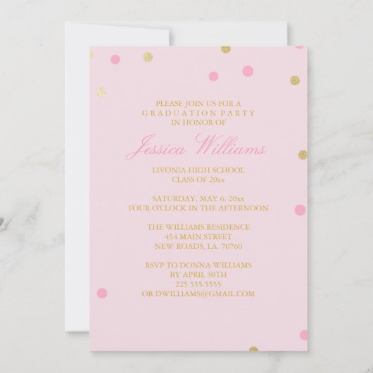 Roze en goudglitter Confetti Afstuderen Kaart (Achterkant)