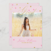 Roze en goudglitter Confetti Afstuderen Kaart (Voorkant / Achterkant)