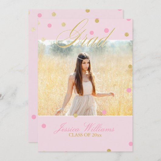 Roze en goudglitter Confetti Afstuderen Kaart (Voorkant / Achterkant)