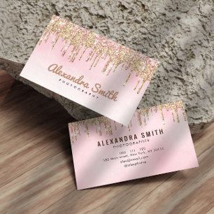 roze en goudglitter drip script fotografie visitekaartje