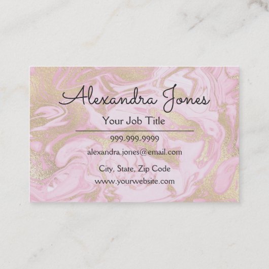 Roze en goudglitter en Sparkle Marble Visitekaartje (Achterkant)