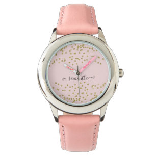 Roze en goudglitter horloge